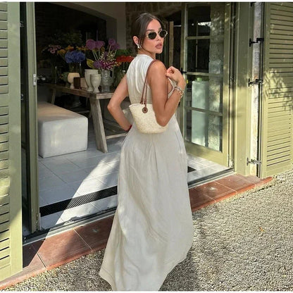 Draped Long Dresses for Women Zip Sleeveless Maxi Dress Woman Summer Holiday Womens Dresses Ruched Party Female Dress