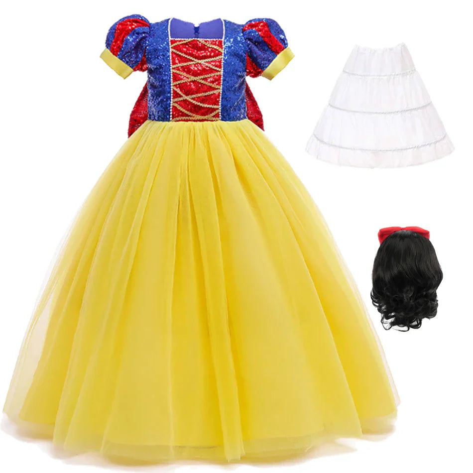 Sequins Girl Snow White Fancy Dress Kids Carnival Christmas Party Princess Costume Children Birthday Performance Clothes