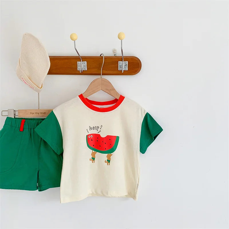 Summer Boys Clothing Set Cute Watermelon Print Tee and Shorts 2 Pcs Boys Suit
