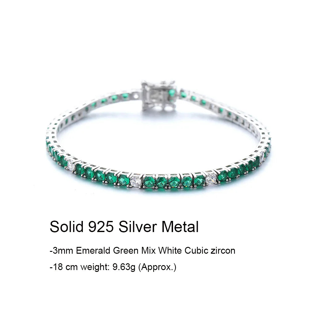 Fine Jewelry 3mm Montana Blue/Emerald Green/Ruby Red/Turquoise/Black Cubic zircon 925 Silver Tennis Bracelet