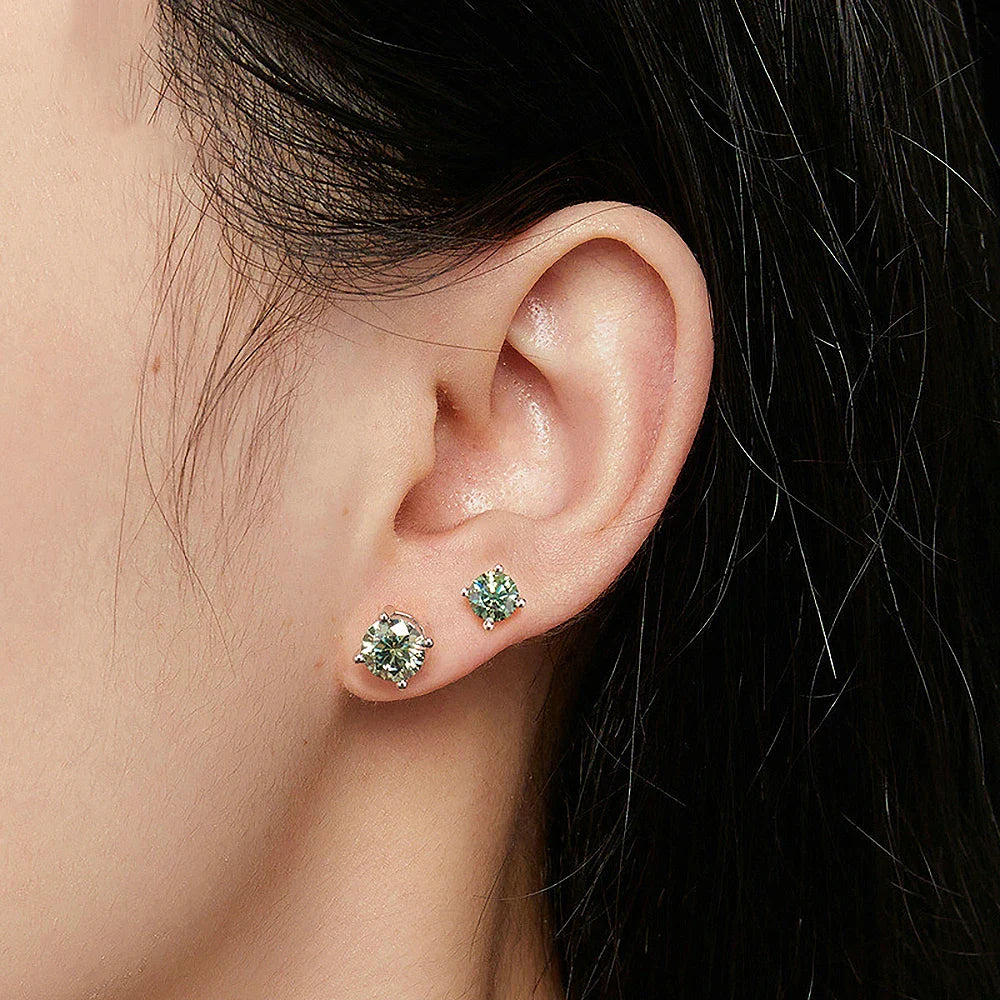 Green Moissanite Diamond Stud EarringCertified S925 Sterling Silver Plated 18k White Gold Screw Back Earrings for Women Man