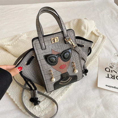 Cartoon Girl Handbag High Quality PU Leather Shoulder Bag for Women Pearl Crossbody Bag Designer Messenger Bag Female Satchel