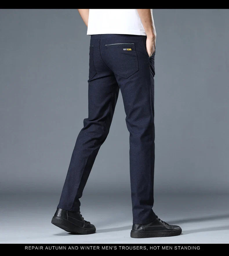 Classic Soft Grinding cotton Pants Men Business Casual Pants 2023 Autumn New Straight Slim Fashion Gray Black Brand Trousers