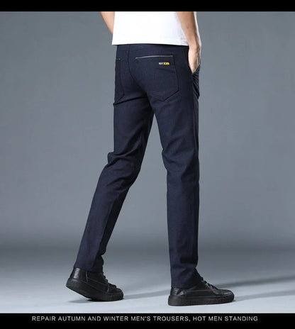 Classic Soft Grinding cotton Pants Men Business Casual Pants 2023 Autumn New Straight Slim Fashion Gray Black Brand Trousers