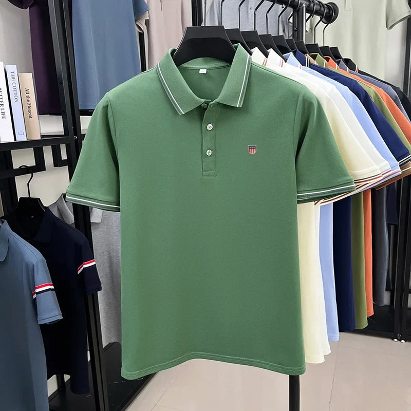 Luxury men's classic brand embroidered best-selling striped polo shirt summer new comfortable best-selling breathable short top