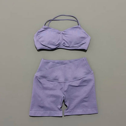2 Piece Vision Gym Set Women Yoga Crop Top High Waist Scrunch Seamless Shorts Fitness Bra Sport Suit Sportswear Workout Set
