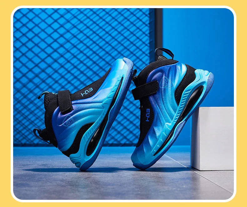 Trend Cool Kids Shoes Leather Lightweight Breathable Boy Girl Sneakers Basketball Shoes Non-slip Children Outdoor Running Shoes