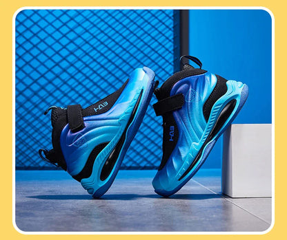 Trend Cool Kids Shoes Leather Lightweight Breathable Boy Girl Sneakers Basketball Shoes Non-slip Children Outdoor Running Shoes