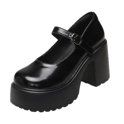 Black Super High Heels Mary Jane Shoes Women 2026 Goth Chunky Platform Pumps Woman Plus Size Ankle Buckle Party Lolita Shoes 42