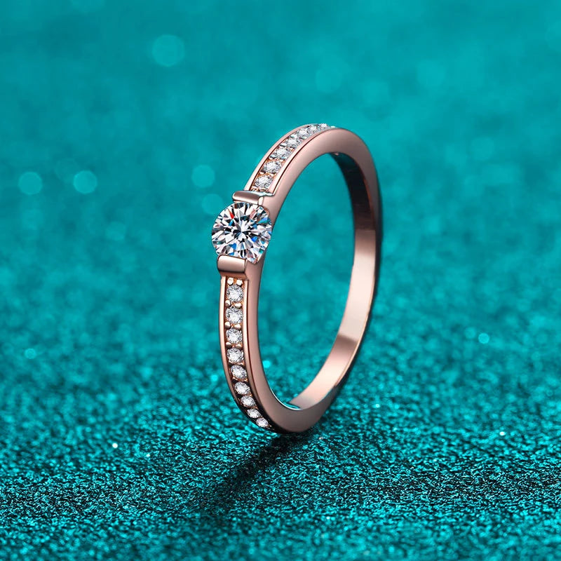 0.3ct D Color Moissanite Eternity Band Ring 925 Sterling Silver with Rose Gold Plated Wedding Rings For Women Jewelry
