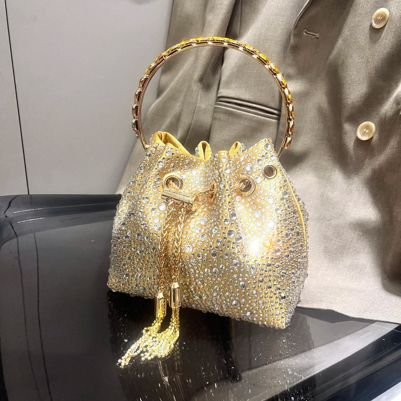 Handle Rhinestones Evening clutch Bag Purses and handbag luxury Designer shoulder bag Shiny Crystal Clutch purse bucket bag