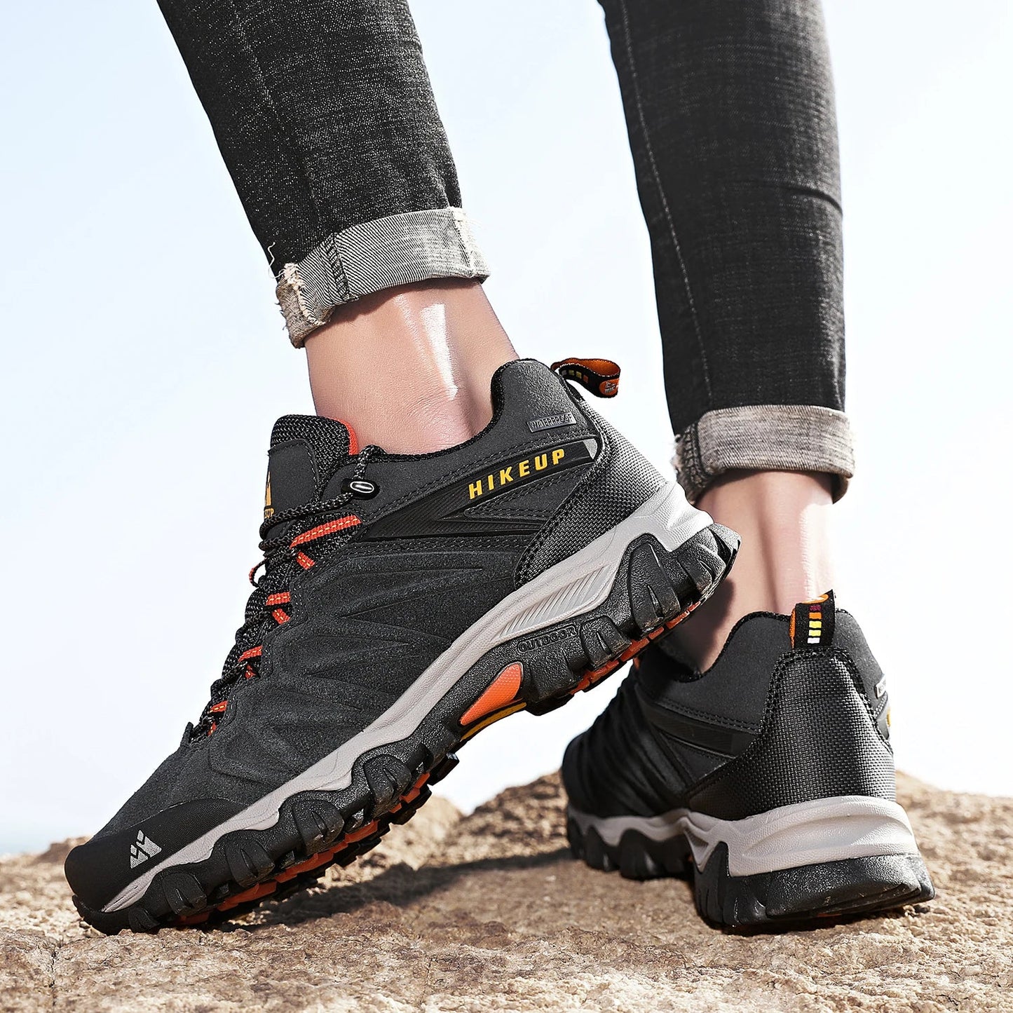 High Quality Leather Hiking Shoes Durable Outdoor Sport Men Trekking Leather Shoes Lace-Up Climbing Hunting Sneakers