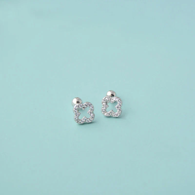 925 Sterling Silver Romantic Full Zircon Flower Screw Bead Stud Earrings for Women Fashion Sweet Party Piercing Jewelry