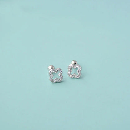 925 Sterling Silver Romantic Full Zircon Flower Screw Bead Stud Earrings for Women Fashion Sweet Party Piercing Jewelry