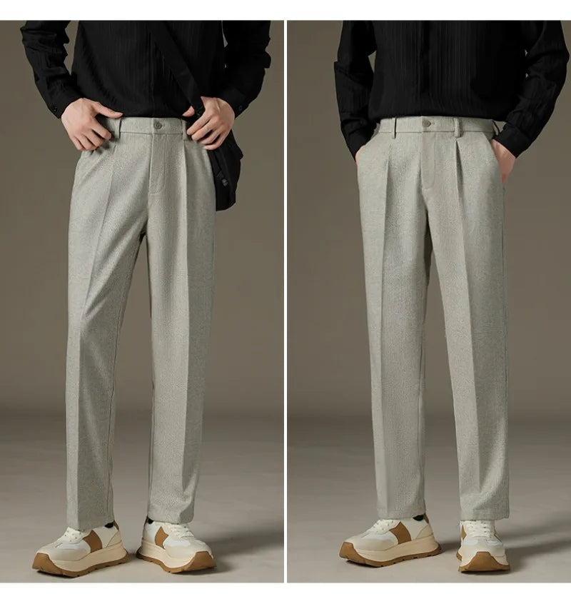 Men's Casual Straight-Leg Wool Trousers - American Style Commuting Pants Perfect for Fall/Winter 28-38