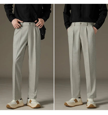 Men's Casual Straight-Leg Wool Trousers - American Style Commuting Pants Perfect for Fall/Winter 28-38