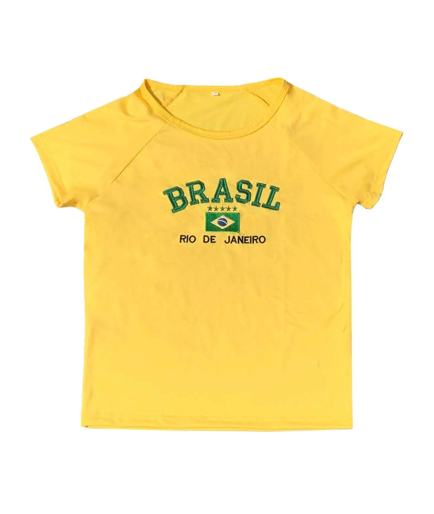 2024 Retro Street Aesthetic Baby T-shirt Women Green Brazil Letters Print Crop Tops Casual Slim Short Sleeve Y2k Clothes E-girls