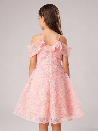Summer New Girl's Lace Lace One Shoulder Strap Skirt Fashionable and Elegant Casual Dress