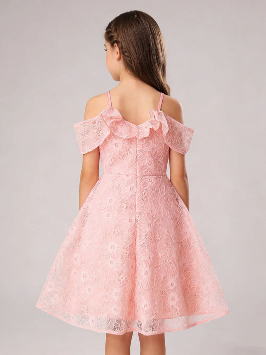Summer New Girl's Lace Lace One Shoulder Strap Skirt Fashionable and Elegant Casual Dress