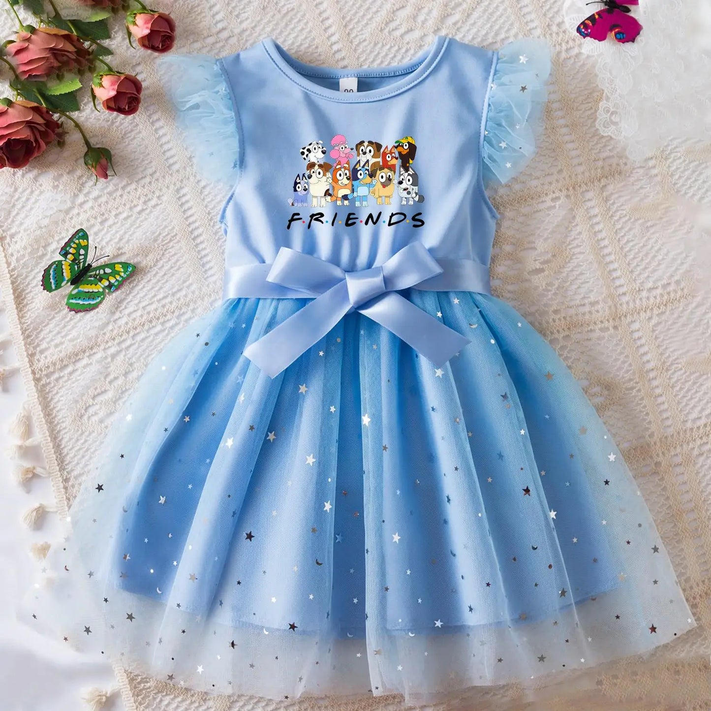 Girls Sequin Tutu Dress with Bow Flutter Sleeves Summer Princess Party Outfit for Toddler Kids 2-6 Years