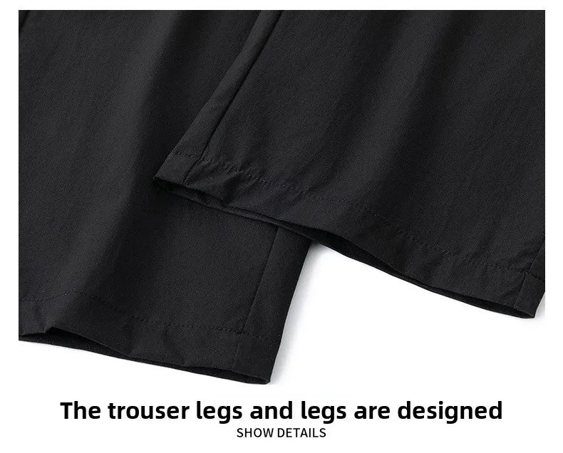 Men Drawstring Casual Pants Loose Drape Wide-leg Athleisure Pants Men Summer Thin Quick-drying Trousers Ice Silk Straight Pants