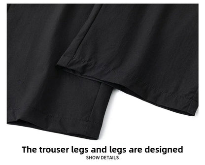 Men Drawstring Casual Pants Loose Drape Wide-leg Athleisure Pants Men Summer Thin Quick-drying Trousers Ice Silk Straight Pants