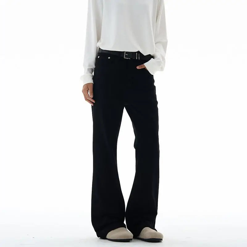Calça Masculina Vintage Disco Flare Sólida Elástica Slim Fit Estilo Hippie Calça Casual de Perna Larga Streetwear Masculino