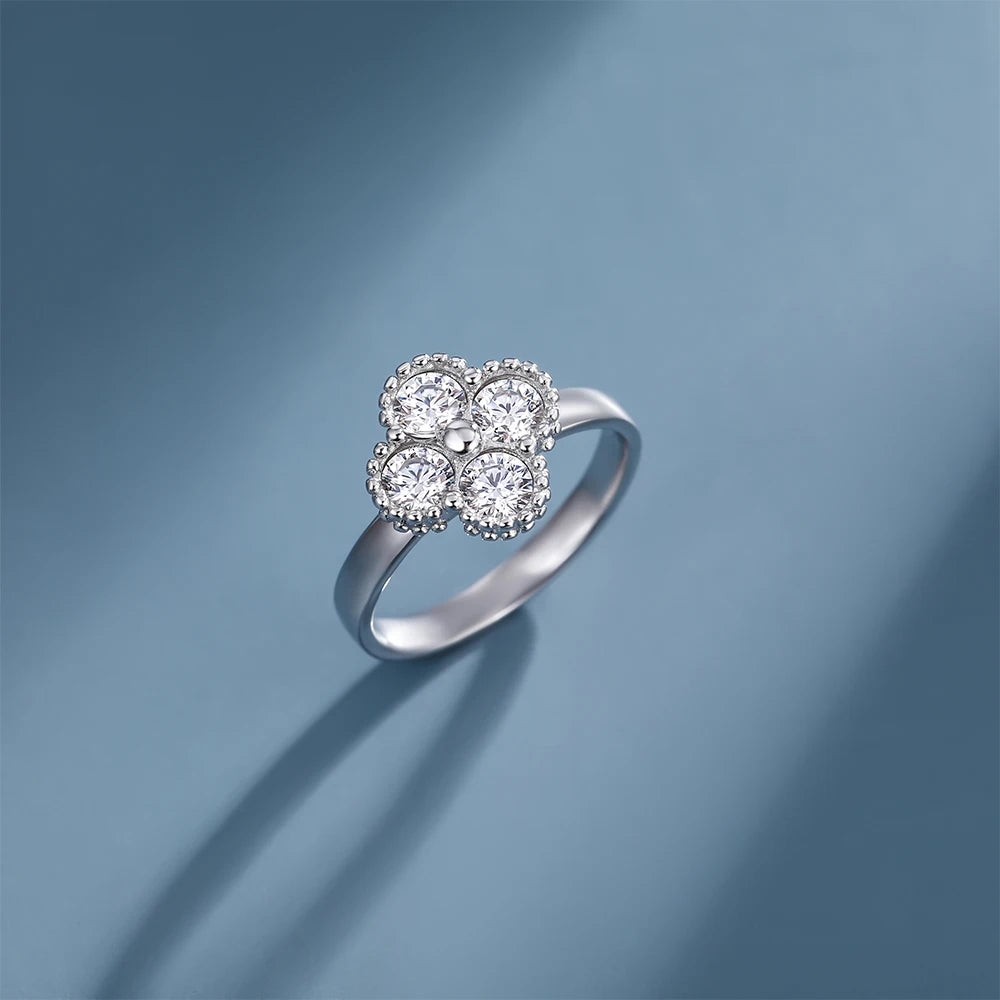 1.2CT Sterling Silver 925 Moissanite Ring Clover Lucky Jewelry Engagement Rings for Women Girls Luxury Gift