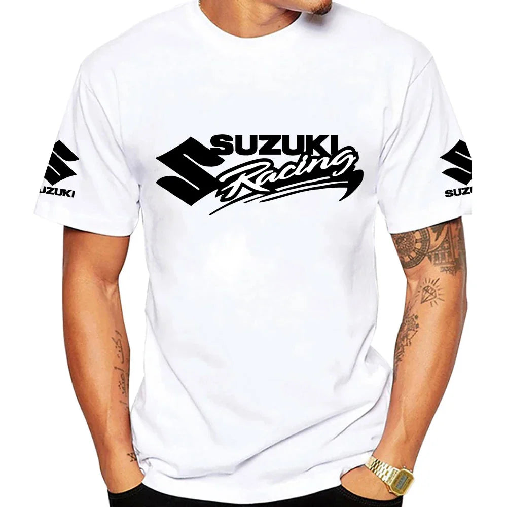 2026 Racing Summer New 100% Cotton Fashion Trend Men T-shirt Daily Outdoor Sports Party Casual Loose Street Short-sleeve