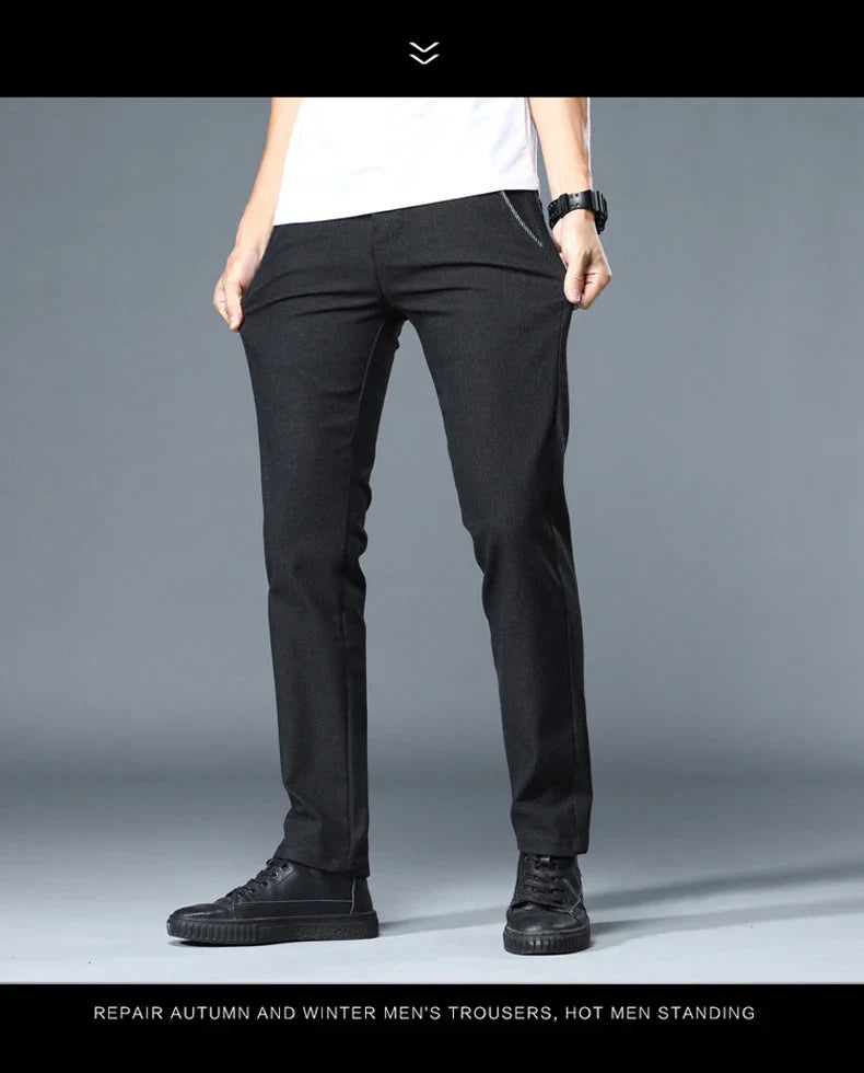 Classic Soft Grinding cotton Pants Men Business Casual Pants 2023 Autumn New Straight Slim Fashion Gray Black Brand Trousers