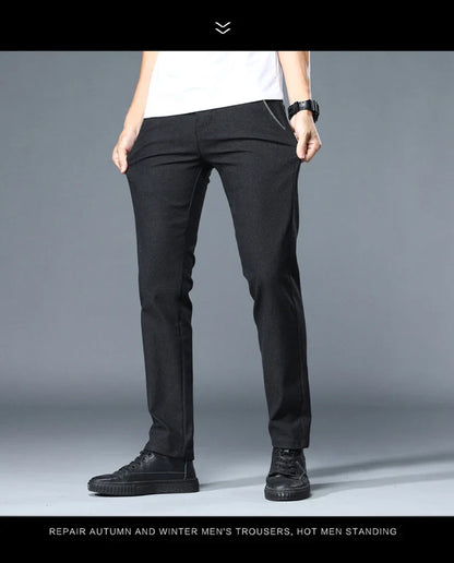 Classic Soft Grinding cotton Pants Men Business Casual Pants 2023 Autumn New Straight Slim Fashion Gray Black Brand Trousers