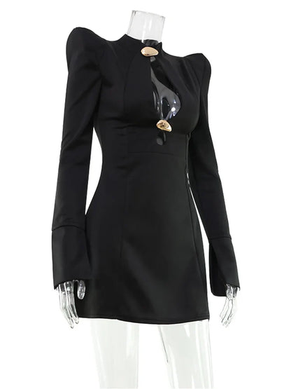 Elegant Women's Mini Dresses Solid Sexy Bodycon Slim Fit Hollow Out Regular Long Flare Sleeve A Line Trend Casual Female