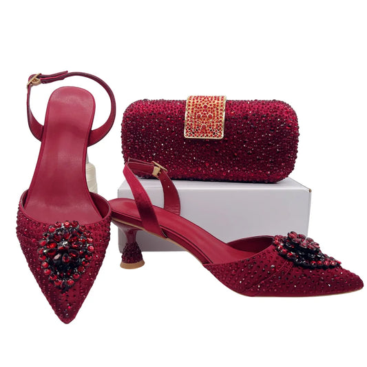 Women's Clutch Bag and Shoes Fairy Diamond High Heels Stylish Dress Shoes Pointed Toe Stiletto Heels Elegant Party Wedding Shoes