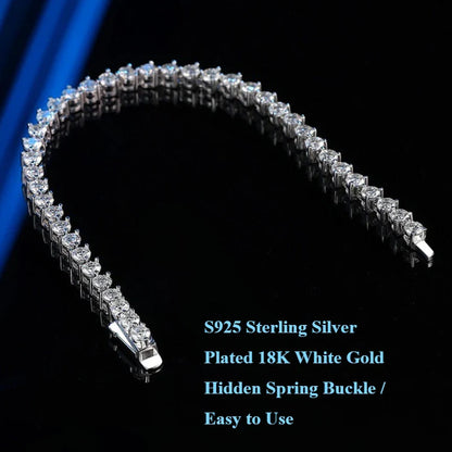 3 Prong 2.5mm 3mm Full D Color Moissanite Diamond Tennis Bracelet for Women 925 Silver Link Chain Spring Buckle Bracelets