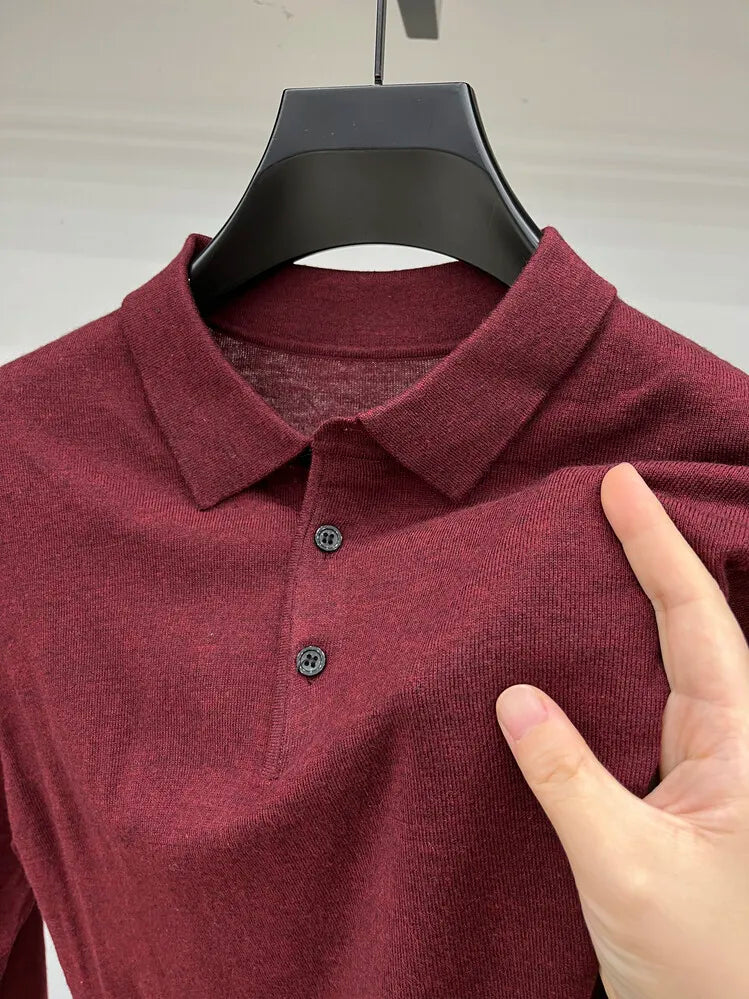 Men's Long Sleeve Fashion Casual Polo, Shirt Collar Pullover Sweater. Business Sweater T-shirt Golf Spring & Autumn Wool