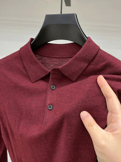 Men's Long Sleeve Fashion Casual Polo, Shirt Collar Pullover Sweater. Business Sweater T-shirt Golf Spring & Autumn Wool
