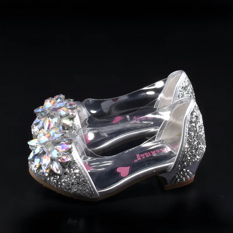 Fashion Cinderella Crystal Bright Diamond Shoes Girl Princess Single Shoes Girl Performance High Heels Shoes