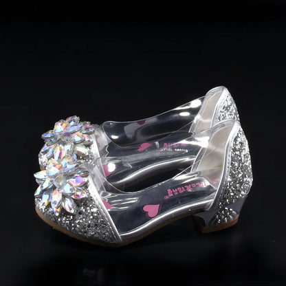 Fashion Cinderella Crystal Bright Diamond Shoes Girl Princess Single Shoes Girl Performance High Heels Shoes