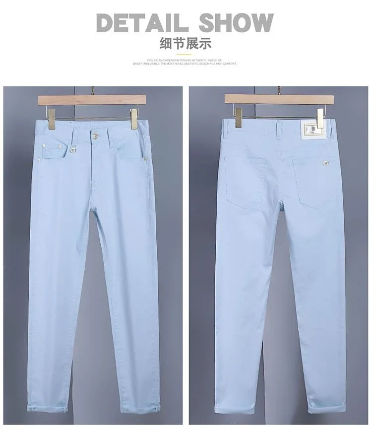 2024 Spring and Autumn New Fashion Solid Color Straight Leg Stretch Jeans Men's Casual Slim Comfortable Breathable Denim Pants