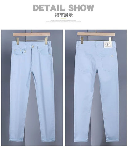 2024 Spring and Autumn New Fashion Solid Color Straight Leg Stretch Jeans Men's Casual Slim Comfortable Breathable Denim Pants