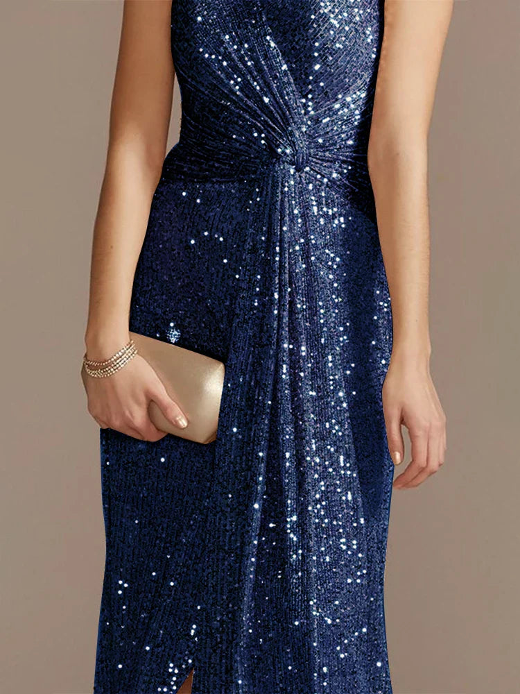 Luxury Floor Length V-Neck Evening Dresses Elegant Slit Party Women 2025 Wedding Sequins Formal Cocktail Prom Gowns