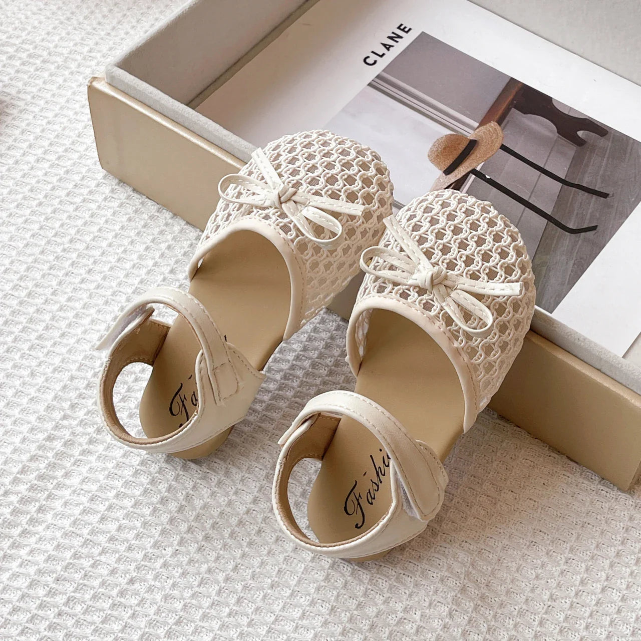 Girl's Sandals Breath-mesh Braided Adorable Summer Kids Sliders Bowtie Beige Sliver Round Toe All-match Childern Shoes 23-33