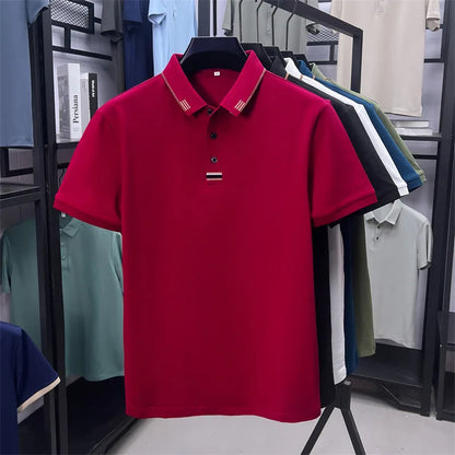 Luxury Design Men's Polo Shirt Lapel Short Sleeve T-Shirt Summer New Solid Color Simple Fashion Casual Business Office Menswear