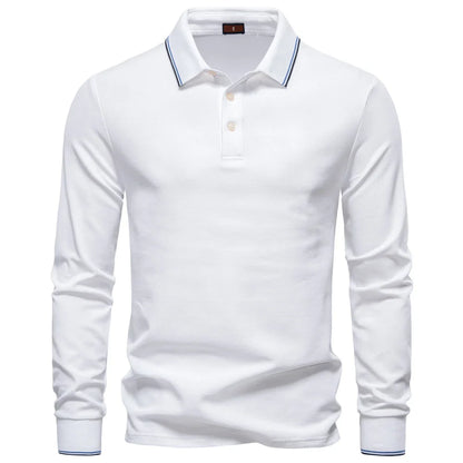 Men's Henley Neck Polo Shirt Cotton Solid Color Long Sleeve Autumn Winter Premium Luxury Mens Top