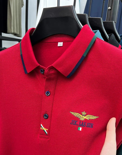 Spring and Autumn new 100% cotton long sleeved men's polo shirt brand high-end embroidered comfortable breathable casual T-shirt