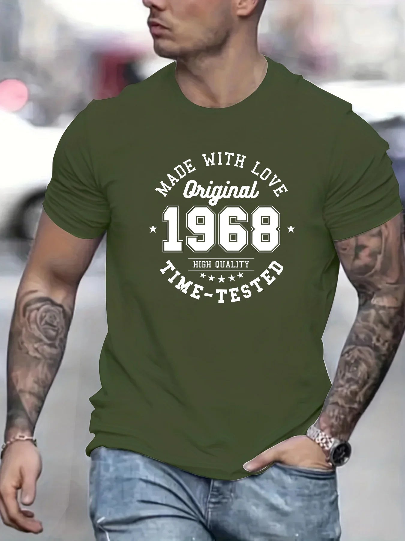 Men's summer 100% cotton MADE MITH LOVE 1968 printed fashionable casual sports loose round neck short sleeved T-shirt top
