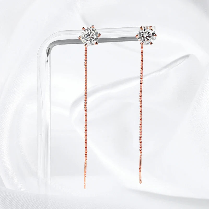 5/6.5mm Tassel Moissanite Drop Earrings Lab Diamond Sparkling Women Wedding Jewelry Pure 925 Silver Plated 18K Earring