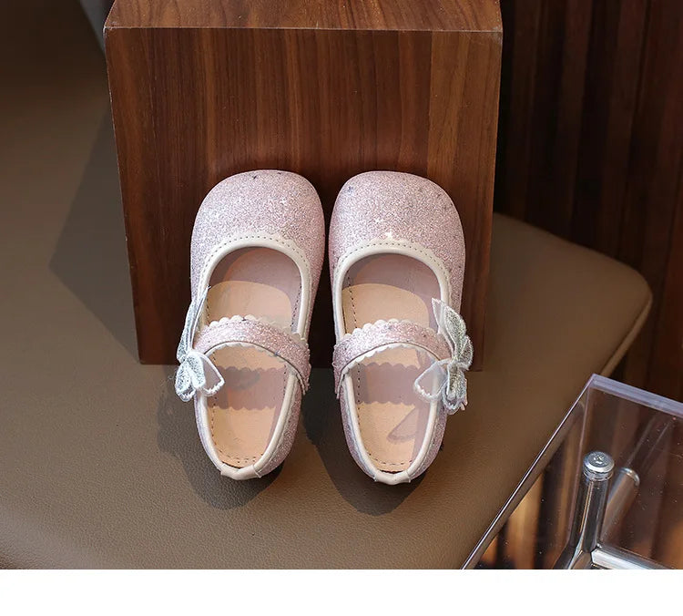 New Girls Princess Shoes Fashion Children's Bow Rhinestone Sequin Kids Shoes Baby Party Student Flat Performance Shoes