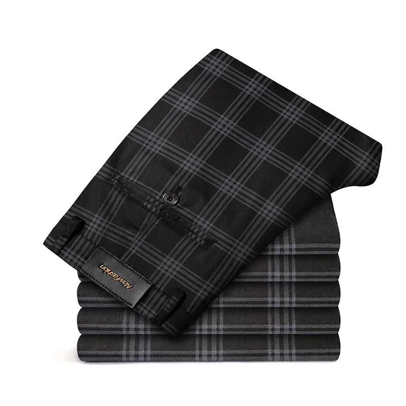 Brand Clothing Mens Casual Pants Fashion Plaid Classic Business Formal Trousers Elastic Straight Social Luxury Suit Pants
