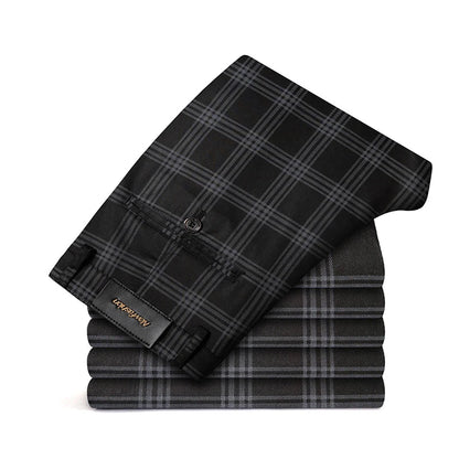 Brand Clothing Mens Casual Pants Fashion Plaid Classic Business Formal Trousers Elastic Straight Social Luxury Suit Pants